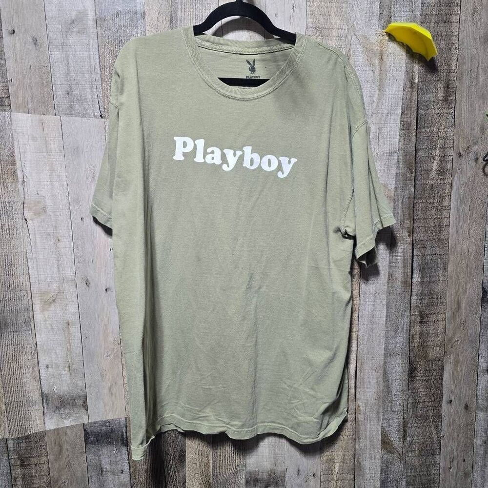 Playboy Tan Spellput Logo Unisex XL Graphic Tee  Streetwear Basic Neutral Casual